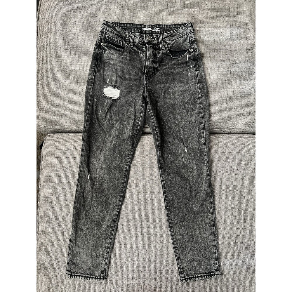 Old Navy Women's OG Straight Jeans High Rise Acid Wash Black Gray Distressed 4